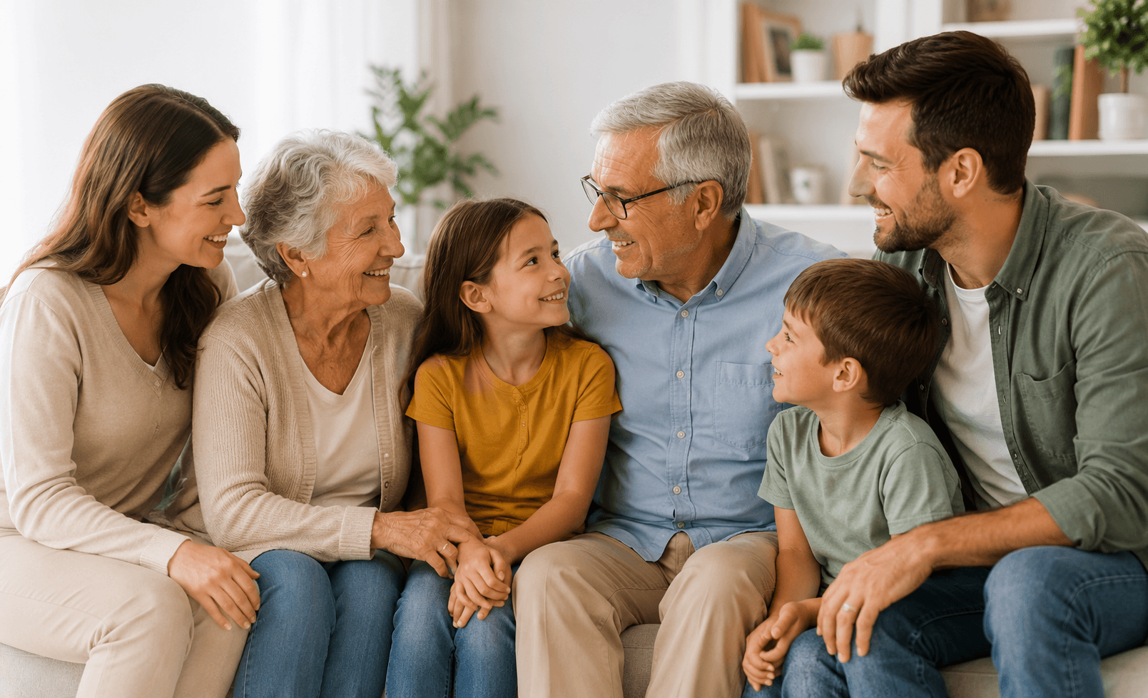 Familia de distintas generaciones conversando